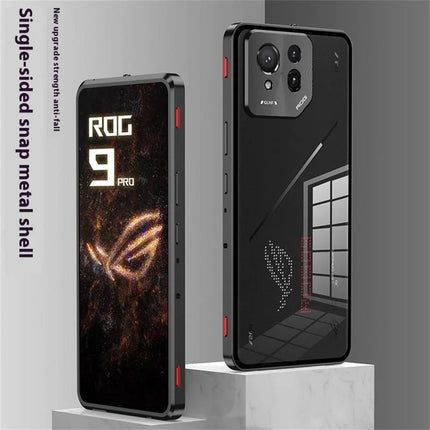 For Asus ROG Phone 9 Pro 5G / Phone 9 5G Case Metal Frame Tempered Glass Back Mobile Cover with Slide Key