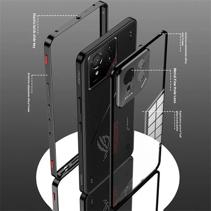 For Asus ROG Phone 9 Pro 5G / Phone 9 5G Case Metal Frame Tempered Glass Back Mobile Cover with Slide Key