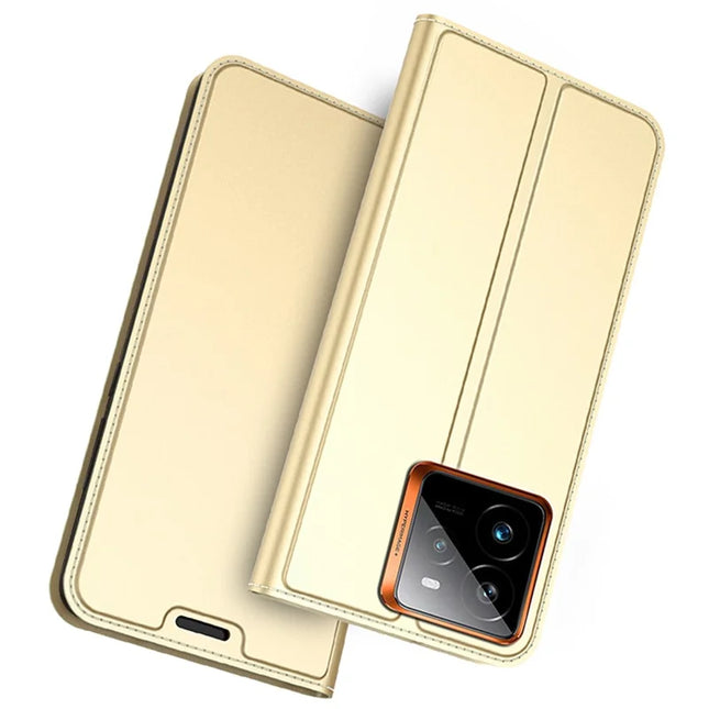For Realme GT 7 Pro 5G Case PU Leather Phone Cover with Card Holder Stand Magnetic Closure - Gold