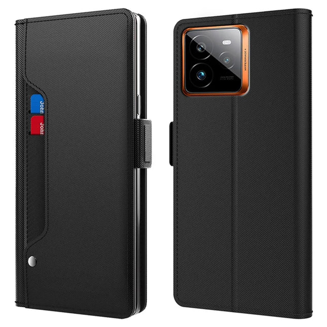 For Realme GT 7 Pro 5G Case Stand PU Leather Phone Cover Card Holder Mirror - Black