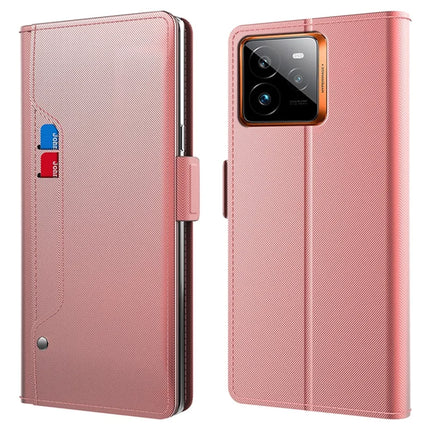 For Realme GT 7 Pro 5G Case Stand PU Leather Phone Cover Card Holder Mirror - Rose Gold