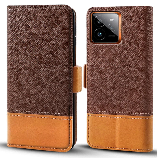 For Realme GT 7 Pro 5G Case Color Splicing PU Leather Wallet Phone Cover - Brown