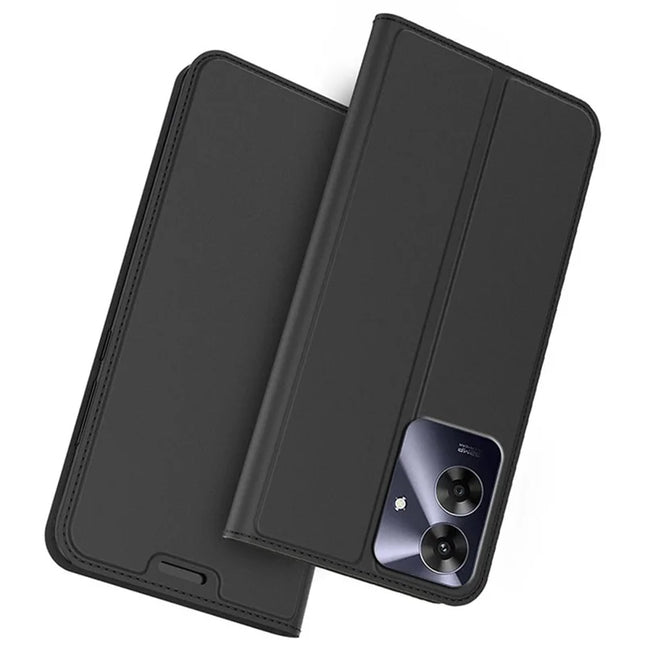 For Realme Note 60 Case PU Leather Phone Cover with Card Holder Stand Magnetic Closure - Black