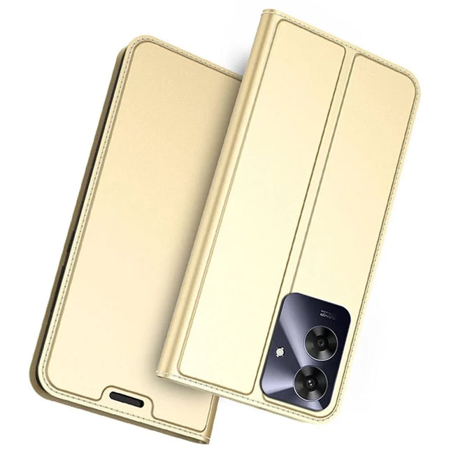 For Realme Note 60 Case PU Leather Phone Cover with Card Holder Stand Magnetic Closure - Gold