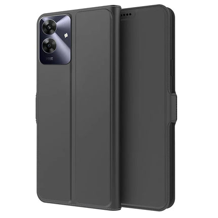 For Realme Note 60 Case Shockproof TPU Inner Shell Leather Phone Cover Card Slot - Black