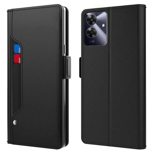 For Realme Note 60 Case Stand PU Leather Phone Cover Card Holder Mirror - Black