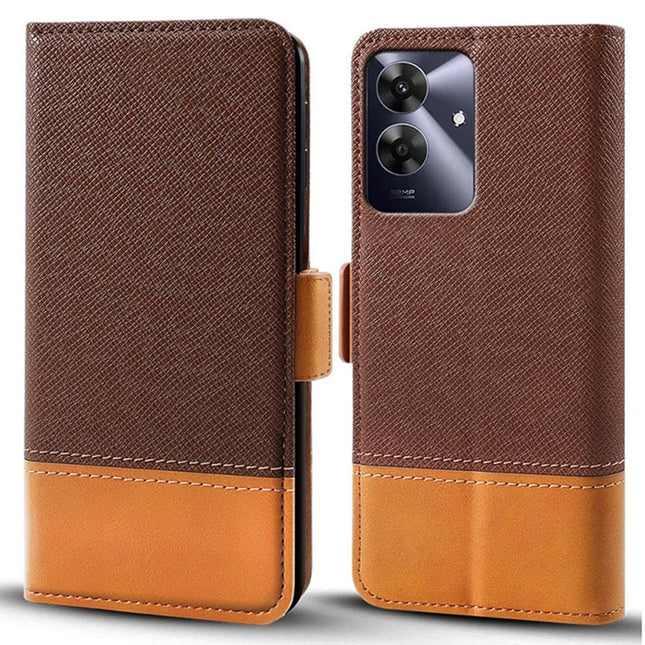 For Realme Note 60 Case Color Splicing PU Leather Wallet Phone Cover - Brown