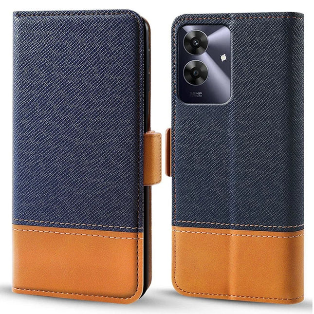 For Realme Note 60 Case Color Splicing PU Leather Wallet Phone Cover - Blue