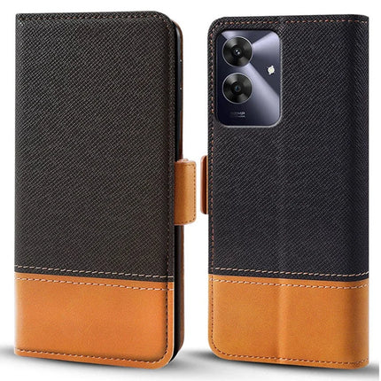 For Realme Note 60 Case Color Splicing PU Leather Wallet Phone Cover - Black