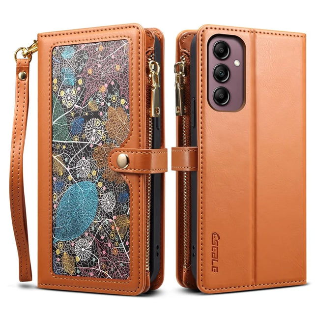 ESEBLE Galaxy Series For Samsung Galaxy A26 5G Case Leather Zipper Phone Cover RFID Blocking - Brown