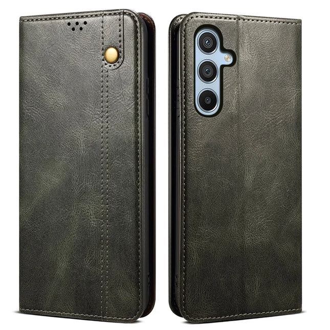 For Samsung Galaxy A26 5G Case Crazy Horse Texture Waxy Leather Wallet Stand Phone Cover - Green