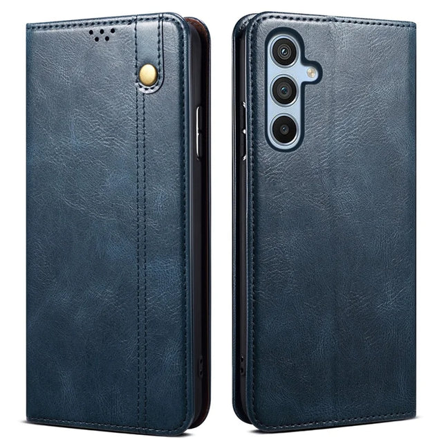 For Samsung Galaxy A26 5G Case Crazy Horse Texture Waxy Leather Wallet Stand Phone Cover - Blue