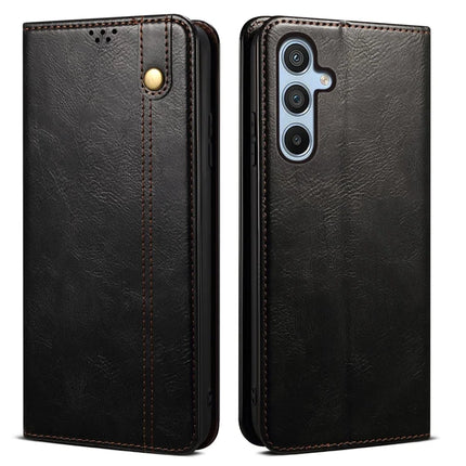 For Samsung Galaxy A26 5G Case Crazy Horse Texture Waxy Leather Wallet Stand Phone Cover - Black