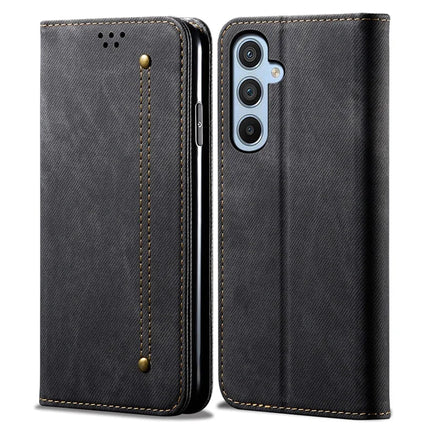 For Samsung Galaxy A26 5G Case Jeans Cloth Texture Anti-Scratch Leather Stand Phone Cover - Black