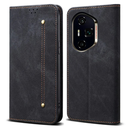 For Honor 300 Pro Case Jeans Cloth Texture Anti-Scratch Leather Stand Phone Cover - Black