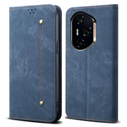 For Honor 300 Pro Case Jeans Cloth Texture Anti-Scratch Leather Stand Phone Cover - Blue