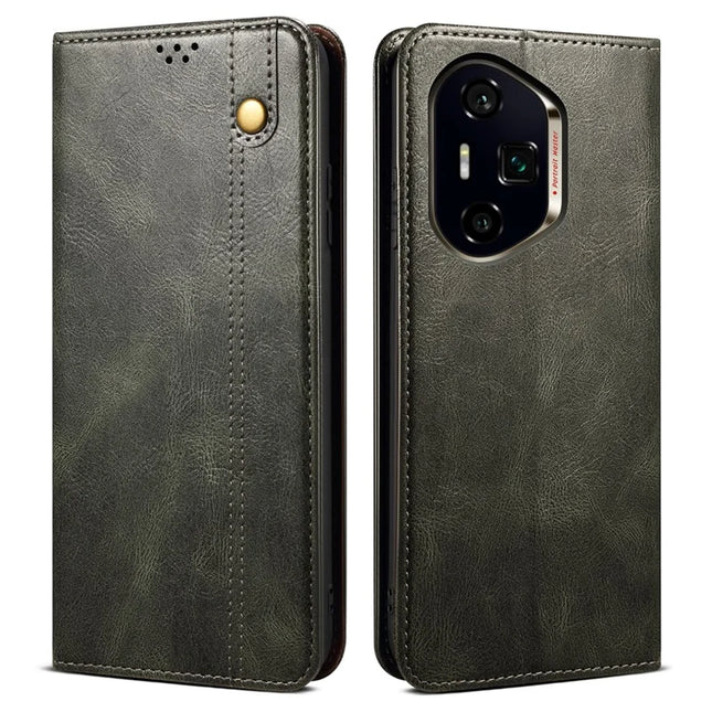 For Honor 300 Pro Case Crazy Horse Texture Waxy Leather Wallet Stand Phone Cover - Green