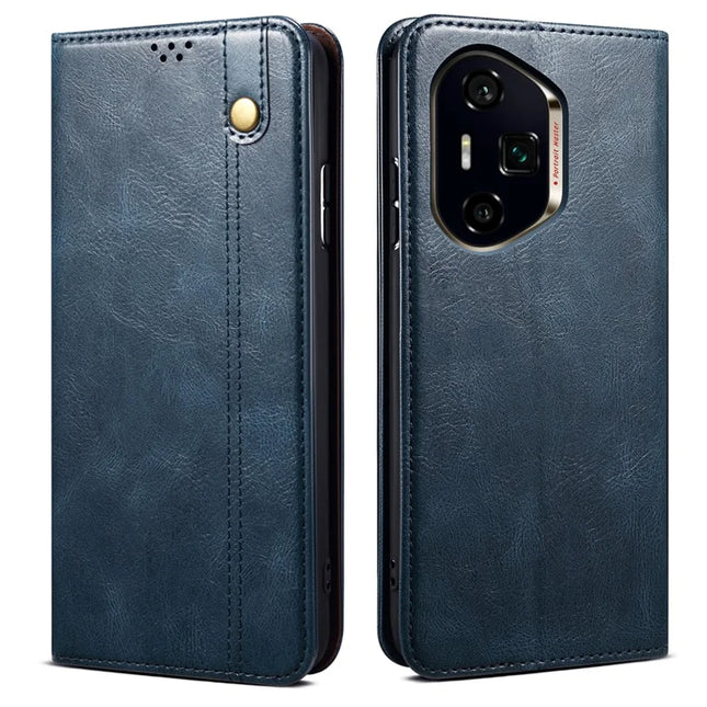 For Honor 300 Pro Case Crazy Horse Texture Waxy Leather Wallet Stand Phone Cover - Blue
