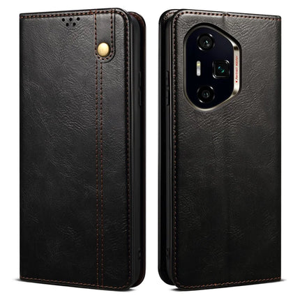 For Honor 300 Pro Case Crazy Horse Texture Waxy Leather Wallet Stand Phone Cover - Black