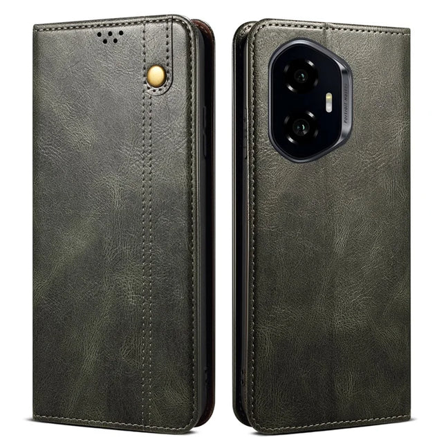 For Honor 300 Case Crazy Horse Texture Waxy Leather Wallet Stand Phone Cover - Green