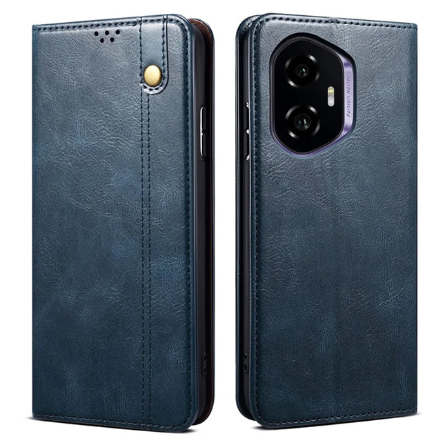 For Honor 300 Case Crazy Horse Texture Waxy Leather Wallet Stand Phone Cover - Blue