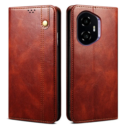 For Honor 300 Case Crazy Horse Texture Waxy Leather Wallet Stand Phone Cover - Brown