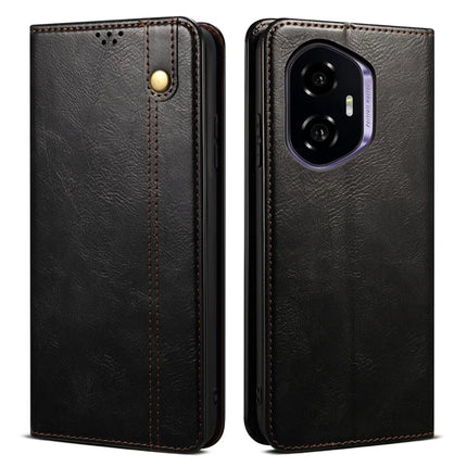 For Honor 300 Case Crazy Horse Texture Waxy Leather Wallet Stand Phone Cover - Black
