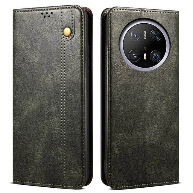 For Huawei Mate 70 Case Crazy Horse Texture Waxy Leather Wallet Stand Phone Cover - Green