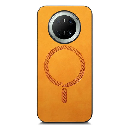 For Huawei Mate 70 Leather Back Case Compatible with MagSafe Skin-touch Phone Cover - Yellow