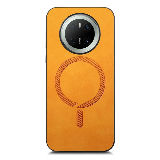 For Huawei Mate 70 Leather Back Case Compatible with MagSafe Skin-touch Phone Cover - Yellow