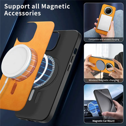 For Huawei Mate 70 Leather Back Case Compatible with MagSafe Skin-touch Phone Cover