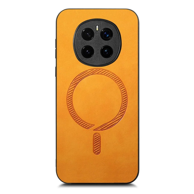 For Honor Magic7 5G Leather Back Case Compatible with MagSafe Skin-touch Phone Cover - Yellow