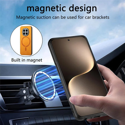 For Honor Magic7 5G Leather Back Case Compatible with MagSafe Skin-touch Phone Cover