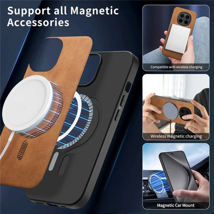 For Honor Magic7 5G Leather Back Case Compatible with MagSafe Skin-touch Phone Cover
