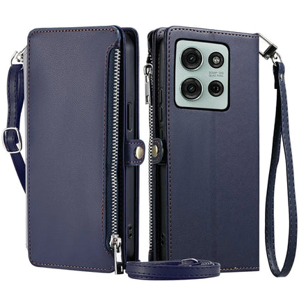 015 Style For Motorola Moto G75 5G Case TPU+PU Leather Wallet Phone Cover with Straps - Blue