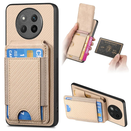 For Honor X60 Pro 5G Case with Card Holder Kickstand Leather Back Cover - Khaki