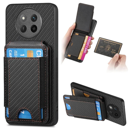 For Honor X60 Pro 5G Case with Card Holder Kickstand Leather Back Cover - Black