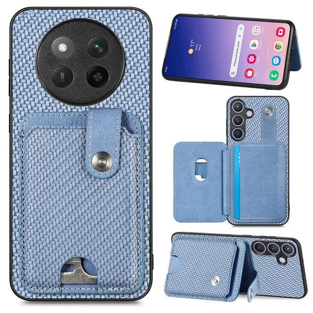 For Honor X60 Pro 5G Case Card Slots Kickstand Phone Back Cover with Card Tool - Blue
