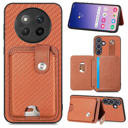 For Honor X60 Pro 5G Case Card Slots Kickstand Phone Back Cover with Card Tool - Brown