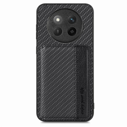 For Honor X60 Pro 5G Case RFID Blocking Carbon Fiber Leather Phone Back Cover with Card Holder - Black