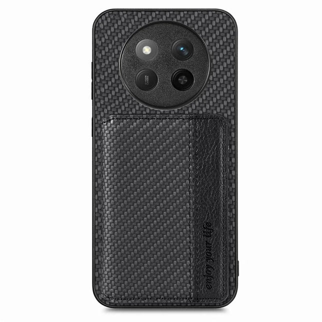 For Honor X60 Pro 5G Case RFID Blocking Carbon Fiber Leather Phone Back Cover with Card Holder - Black