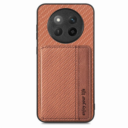 For Honor X60 Pro 5G Case RFID Blocking Carbon Fiber Leather Phone Back Cover with Card Holder - Brown