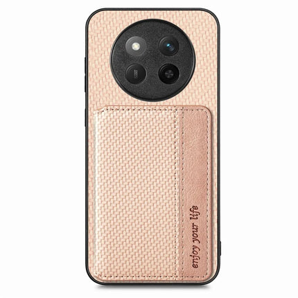 For Honor X60 Pro 5G Case RFID Blocking Carbon Fiber Leather Phone Back Cover with Card Holder - Apricot