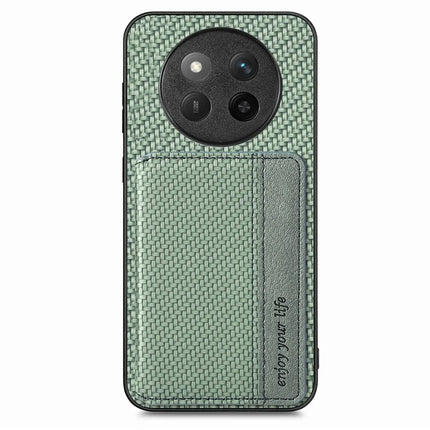 For Honor X60 Pro 5G Case RFID Blocking Carbon Fiber Leather Phone Back Cover with Card Holder - Green