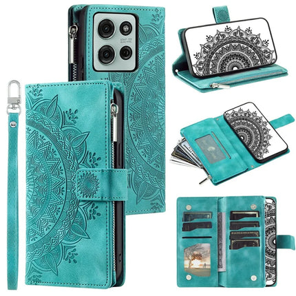 Style 006 For Motorola Moto G75 5G Wallet Case PU Leather Phone Cover Mandala Flower Pattern - Mint Green