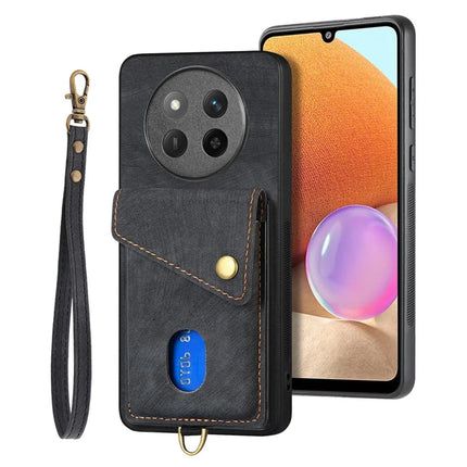 For Honor X60 Pro 5G Case with Card Holder Kickstand Leather Phone Back Cover - Black