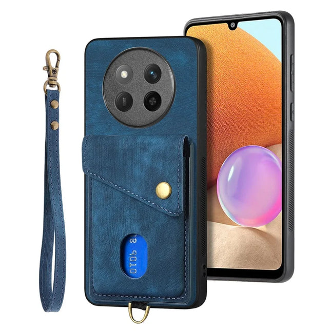 For Honor X60 Pro 5G Case with Card Holder Kickstand Leather Phone Back Cover - Blue