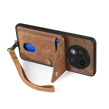 For Honor X60 Pro 5G Case with Card Holder Kickstand Leather Phone Back Cover - Brown