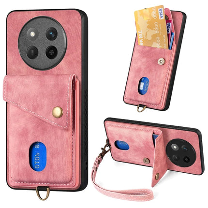 For Honor X60 Pro 5G Case with Card Holder Kickstand Leather Phone Back Cover - Pink