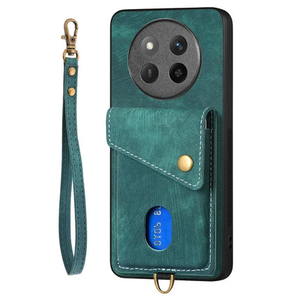 For Honor X60 Pro 5G Case with Card Holder Kickstand Leather Phone Back Cover - Green